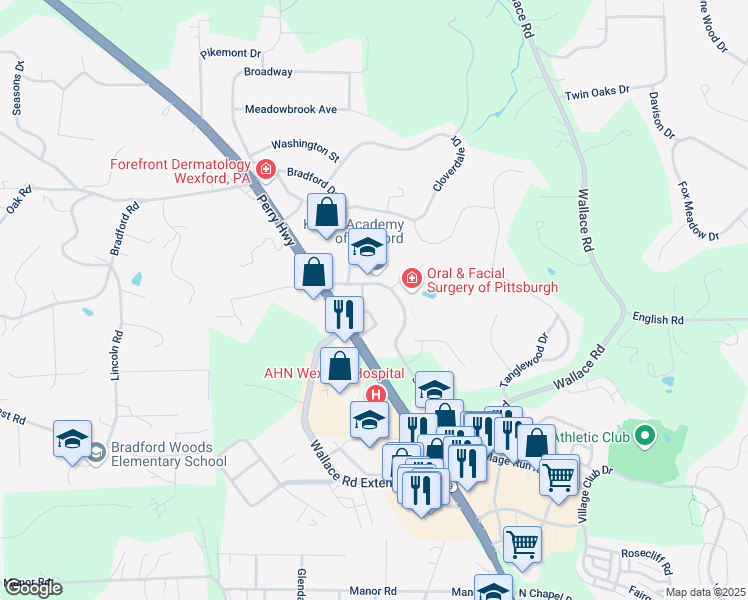map of restaurants, bars, coffee shops, grocery stores, and more near 12620 U.S. 19 in Wexford