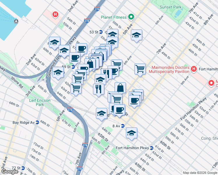 map of restaurants, bars, coffee shops, grocery stores, and more near in Brooklyn