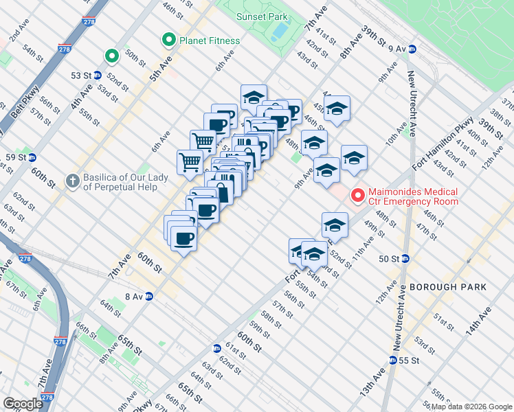 map of restaurants, bars, coffee shops, grocery stores, and more near 834 52nd Street in Brooklyn