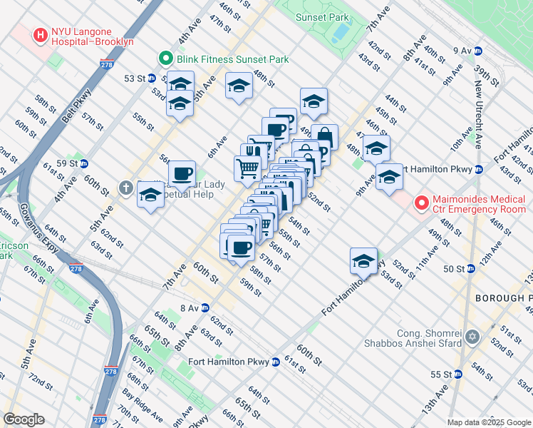 map of restaurants, bars, coffee shops, grocery stores, and more near 761 55th Street in Brooklyn