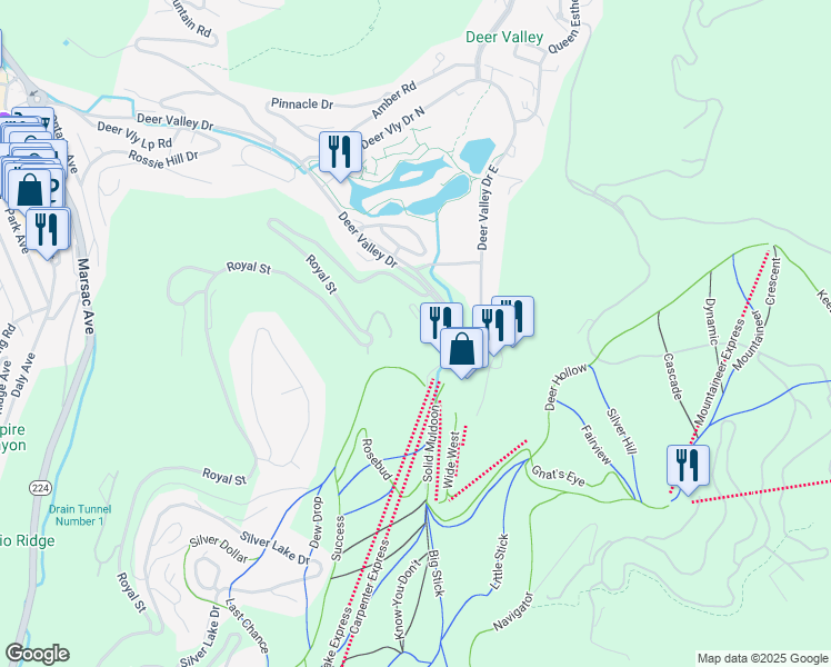 map of restaurants, bars, coffee shops, grocery stores, and more near 2100 Deer Valley Drive South in Park City