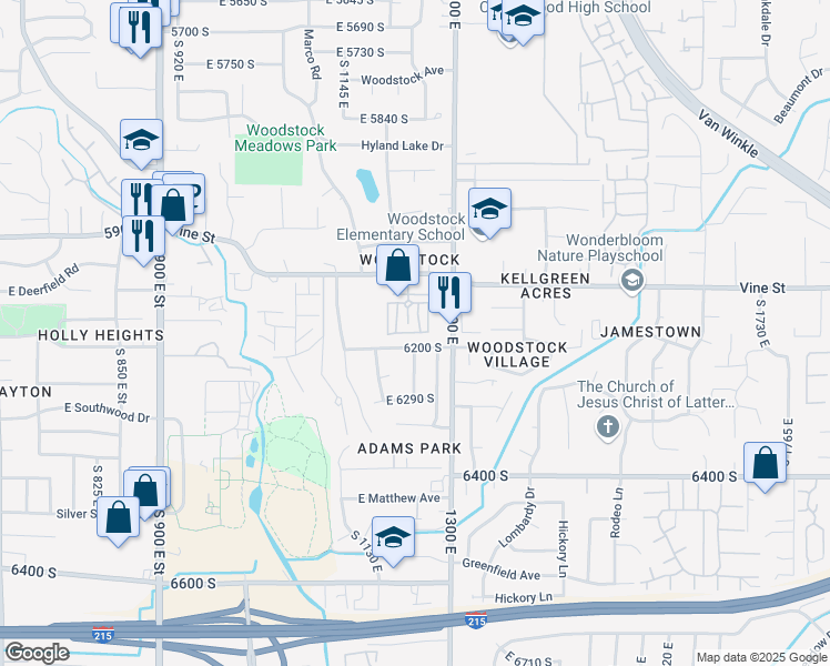 map of restaurants, bars, coffee shops, grocery stores, and more near 1239 Vine Ridge Way in Salt Lake City