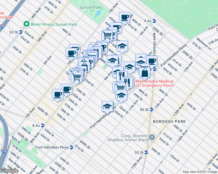 map of restaurants, bars, coffee shops, grocery stores, and more near 917 50th Street in Brooklyn
