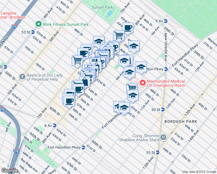 map of restaurants, bars, coffee shops, grocery stores, and more near 866A 51st Street in Brooklyn