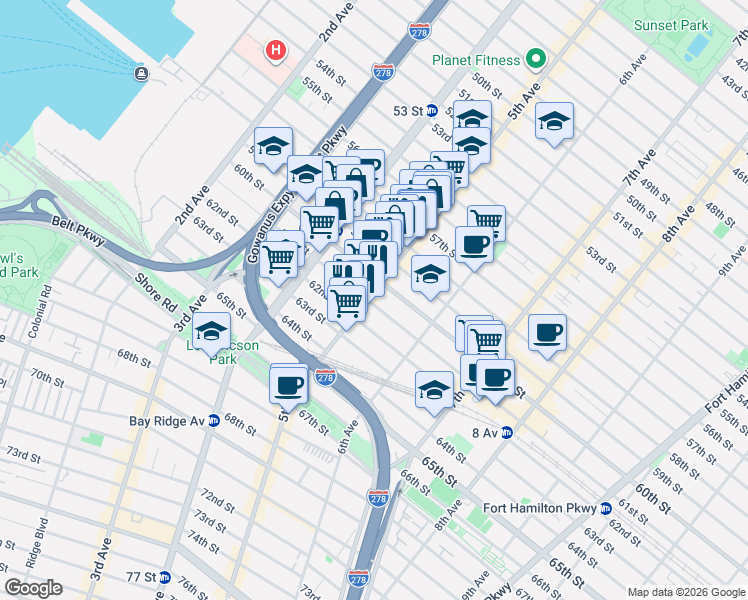 map of restaurants, bars, coffee shops, grocery stores, and more near in Brooklyn