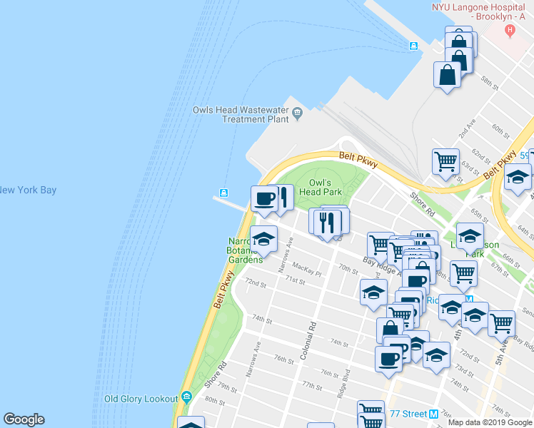 map of restaurants, bars, coffee shops, grocery stores, and more near 2 68th Street in Brooklyn