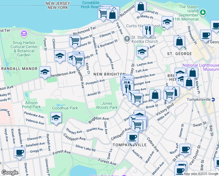 map of restaurants, bars, coffee shops, grocery stores, and more near 171 Harvard Avenue in Staten Island