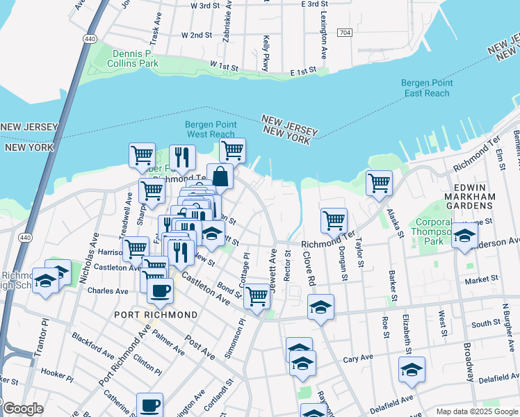 map of restaurants, bars, coffee shops, grocery stores, and more near 2000 Richmond Terrace in Staten Island