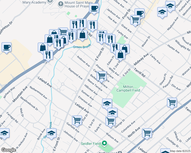 map of restaurants, bars, coffee shops, grocery stores, and more near 114-16 Carlisle Terrace in Plainfield