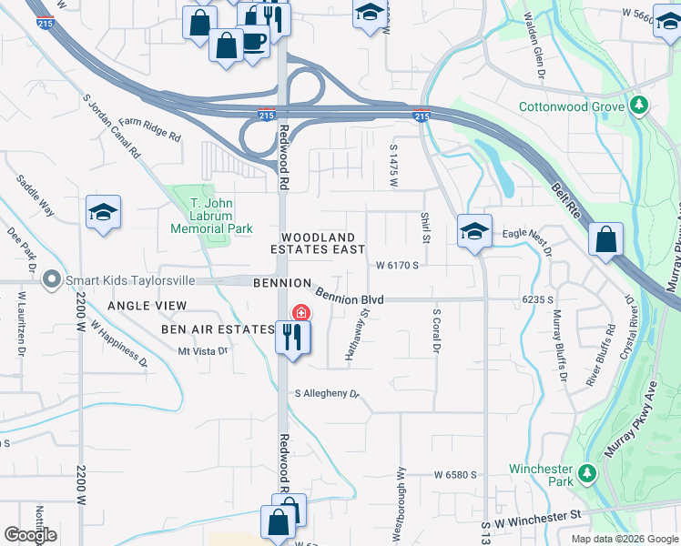 map of restaurants, bars, coffee shops, grocery stores, and more near 6183 Saunter Lane in Taylorsville