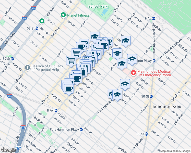map of restaurants, bars, coffee shops, grocery stores, and more near 834 52nd Street in Brooklyn