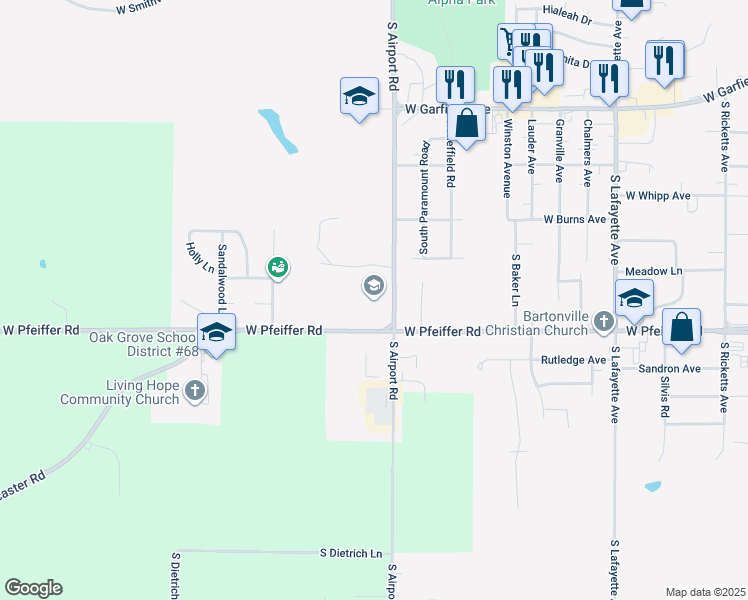 map of restaurants, bars, coffee shops, grocery stores, and more near 4201 South Airport Road in Bartonville
