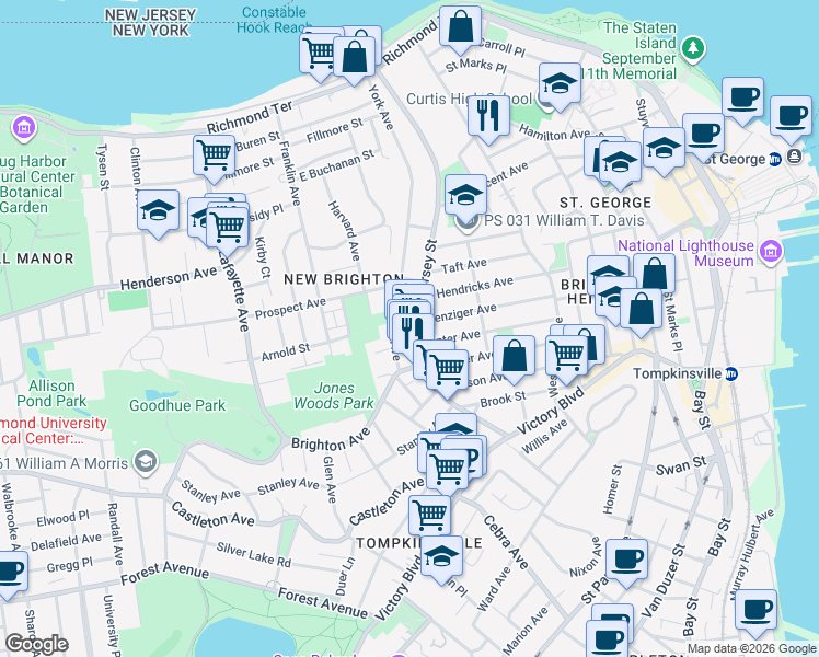 map of restaurants, bars, coffee shops, grocery stores, and more near 281 York Avenue in Staten Island