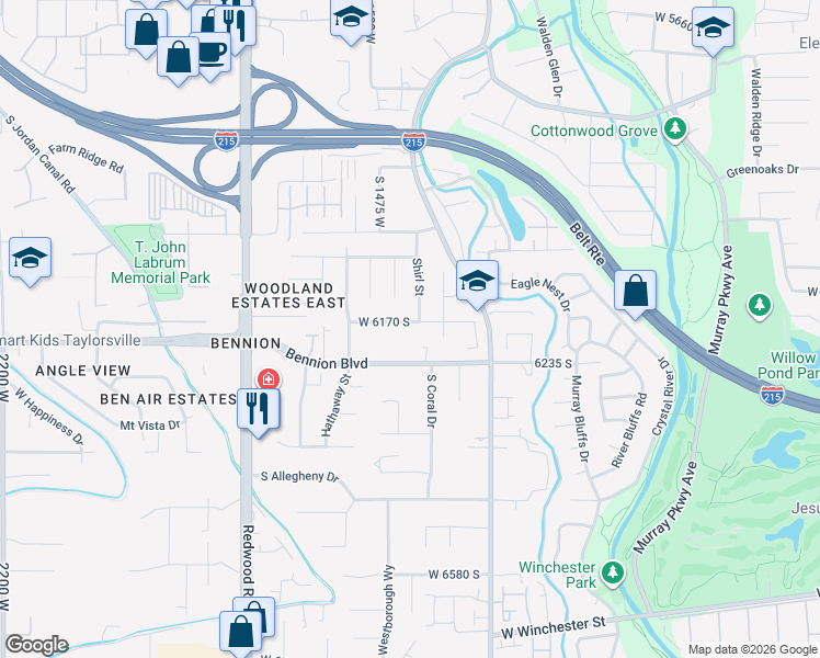 map of restaurants, bars, coffee shops, grocery stores, and more near 1427 West 6170 South in Taylorsville