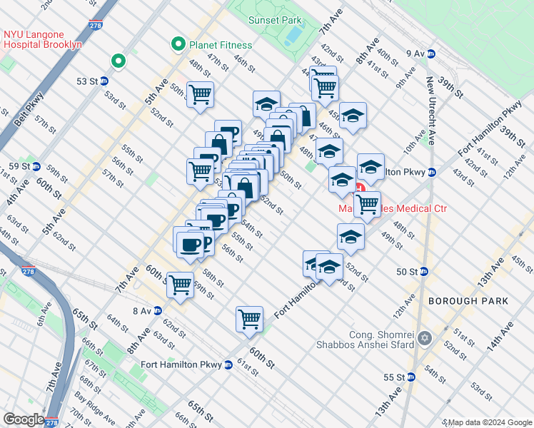 map of restaurants, bars, coffee shops, grocery stores, and more near 834 52nd Street in Brooklyn