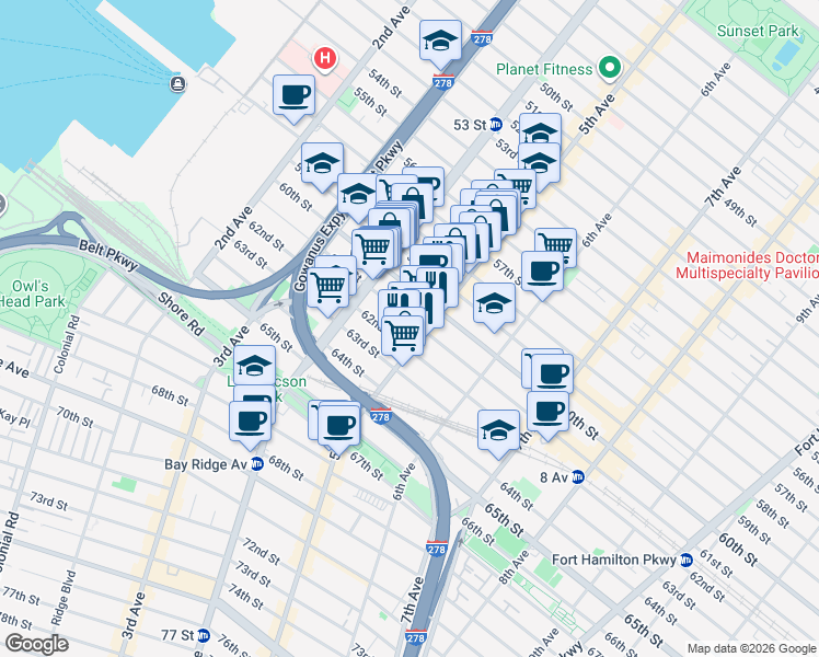 map of restaurants, bars, coffee shops, grocery stores, and more near 455 61st Street in Brooklyn