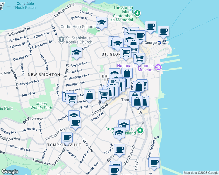 map of restaurants, bars, coffee shops, grocery stores, and more near in Staten Island