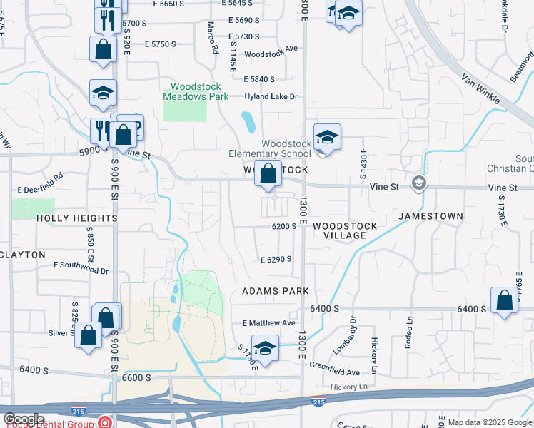 map of restaurants, bars, coffee shops, grocery stores, and more near 6180 South 1220 East in Salt Lake City