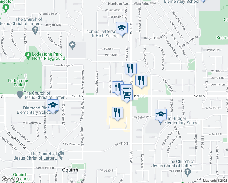 map of restaurants, bars, coffee shops, grocery stores, and more near 6172 Walnut Wood Drive in Kearns