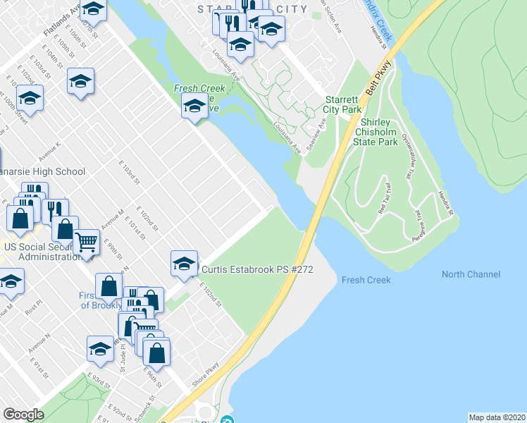 map of restaurants, bars, coffee shops, grocery stores, and more near 10807 Seaview Avenue in Brooklyn
