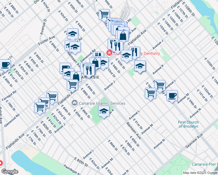 map of restaurants, bars, coffee shops, grocery stores, and more near 1229 East 91st Street in Brooklyn