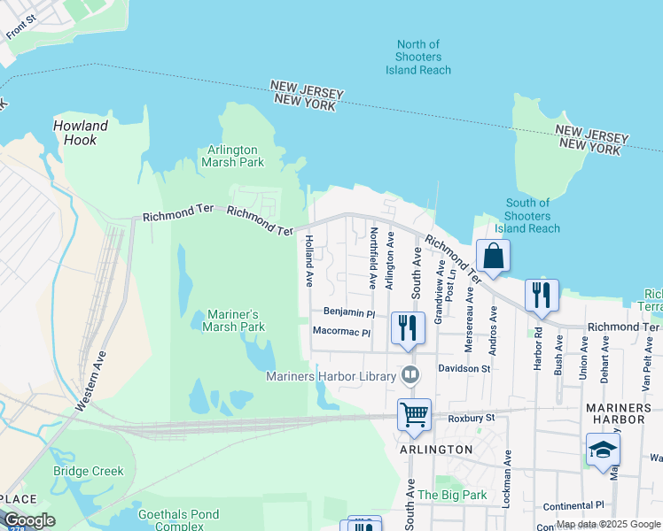 map of restaurants, bars, coffee shops, grocery stores, and more near 35 Holland Avenue in Staten Island