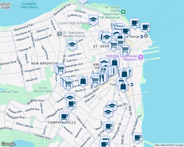 map of restaurants, bars, coffee shops, grocery stores, and more near 368 Westervelt Avenue in Staten Island