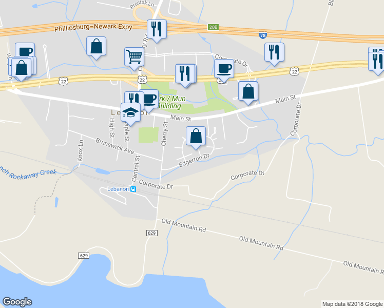 map of restaurants, bars, coffee shops, grocery stores, and more near 98 Betty Court in Lebanon