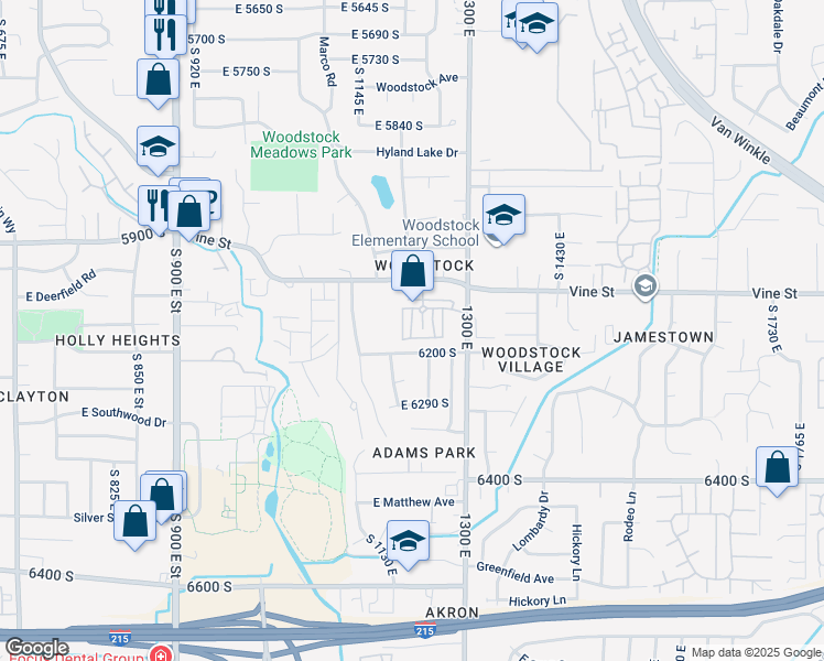 map of restaurants, bars, coffee shops, grocery stores, and more near 6169 South 1220 East in Salt Lake City