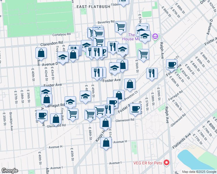 map of restaurants, bars, coffee shops, grocery stores, and more near 846 East 52nd Street in Brooklyn