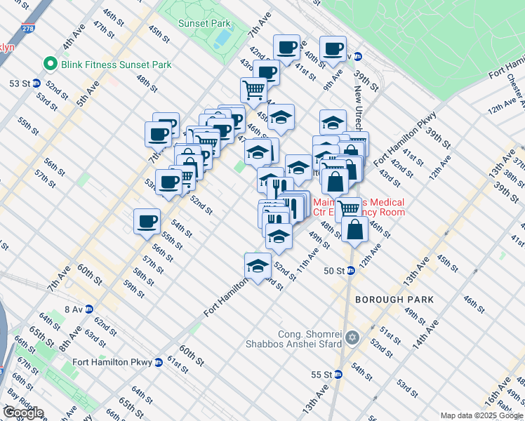 map of restaurants, bars, coffee shops, grocery stores, and more near 964 49th Street in Brooklyn