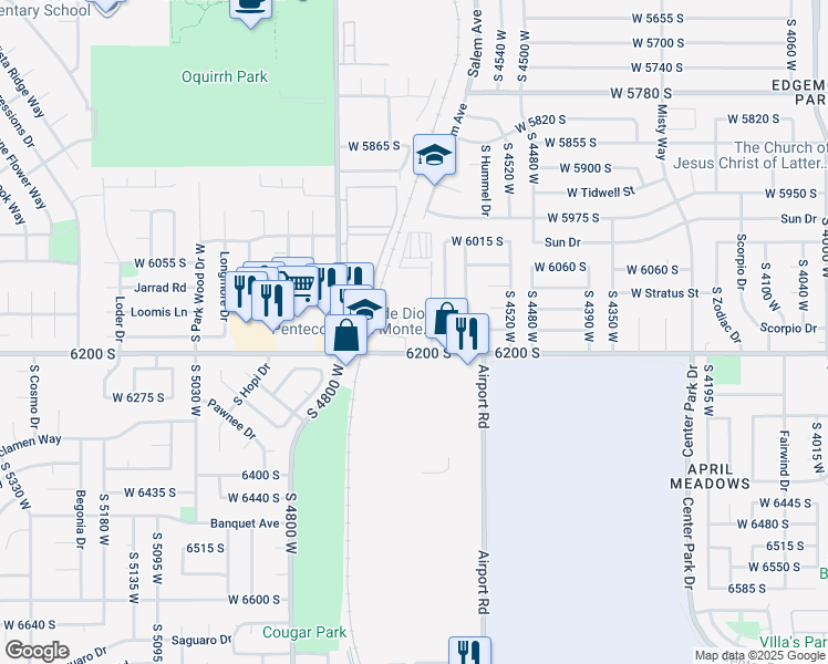 map of restaurants, bars, coffee shops, grocery stores, and more near 4682 West Talavera Way in Kearns