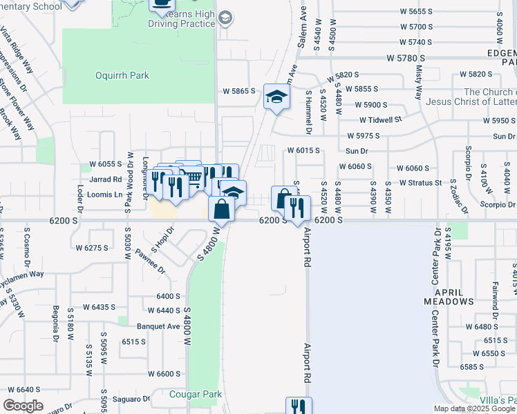 map of restaurants, bars, coffee shops, grocery stores, and more near 4702 West 6200 South in Kearns