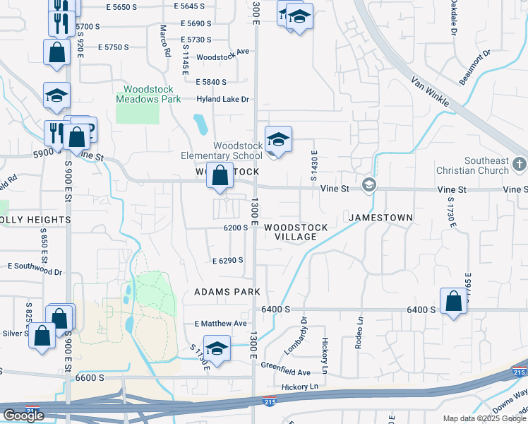 map of restaurants, bars, coffee shops, grocery stores, and more near 1352 Amesbury Circle in Salt Lake City