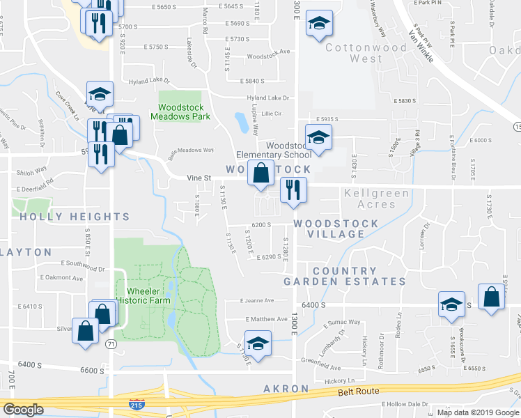 map of restaurants, bars, coffee shops, grocery stores, and more near 6162 Vine Field Lane in Salt Lake City