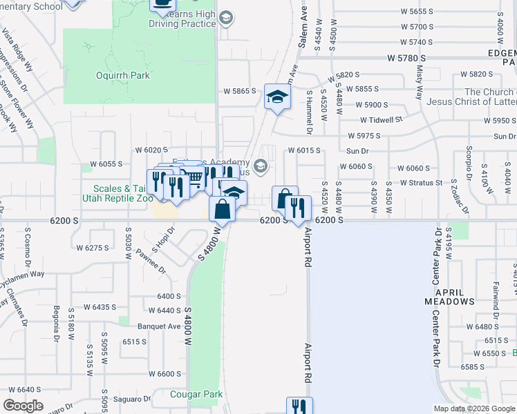 map of restaurants, bars, coffee shops, grocery stores, and more near 4702 West 6200 South in Kearns