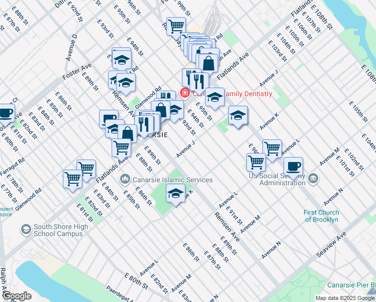 map of restaurants, bars, coffee shops, grocery stores, and more near 1229 East 91st Street in Brooklyn