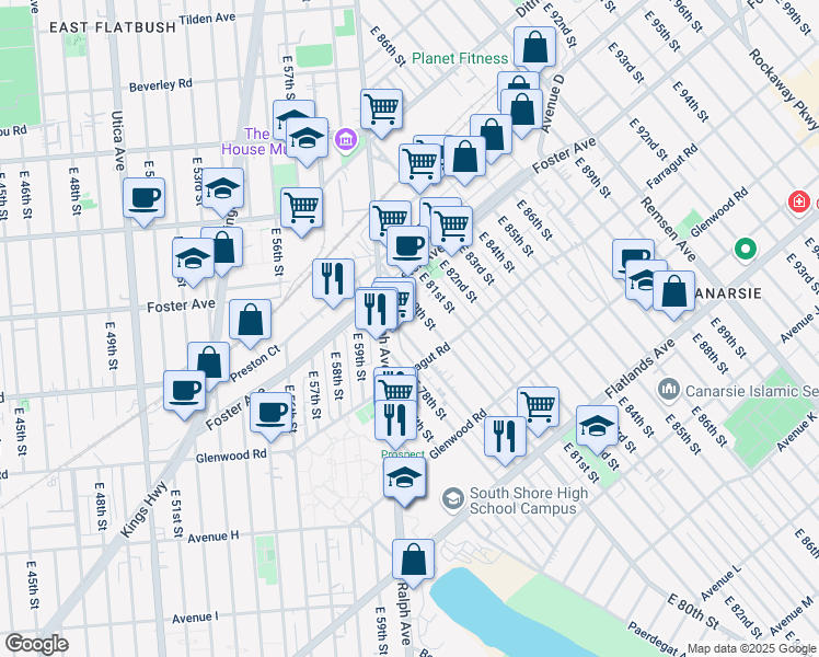 map of restaurants, bars, coffee shops, grocery stores, and more near 527 East 79th Street in Brooklyn