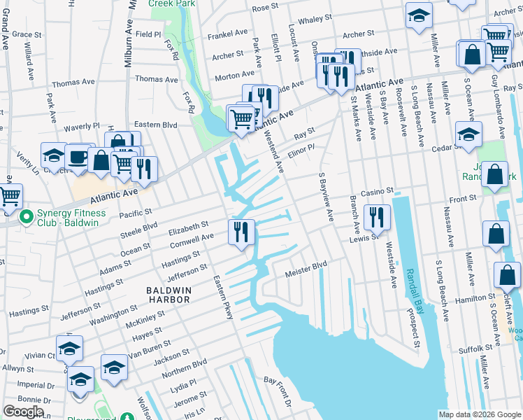 map of restaurants, bars, coffee shops, grocery stores, and more near 49 Dock Drive in Freeport