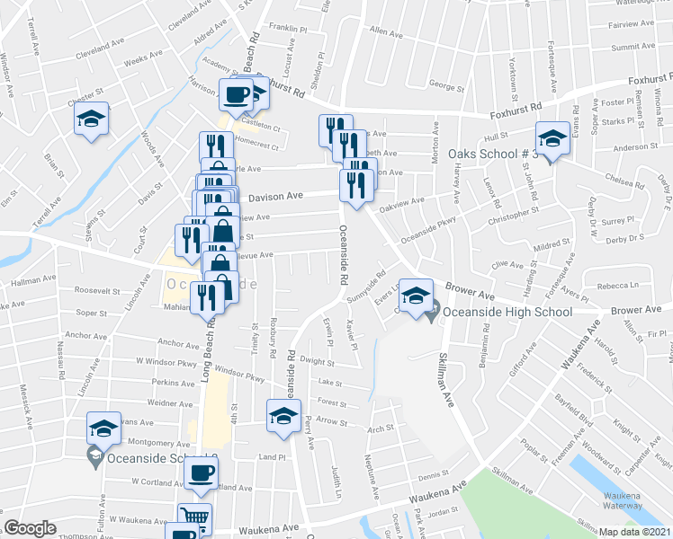 map of restaurants, bars, coffee shops, grocery stores, and more near 2949 Oceanside Rd in Oceanside