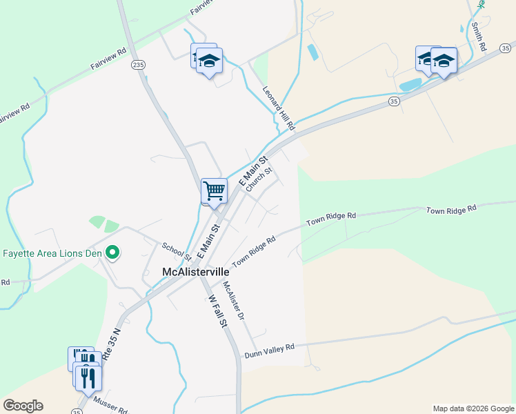 map of restaurants, bars, coffee shops, grocery stores, and more near 68 Hornberger Drive in McAlisterville