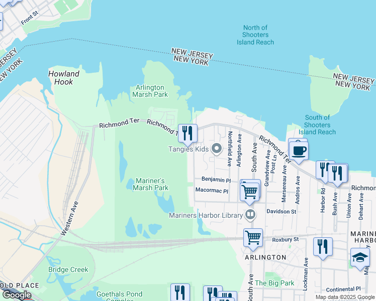 map of restaurants, bars, coffee shops, grocery stores, and more near 44A Holland Avenue in Staten Island