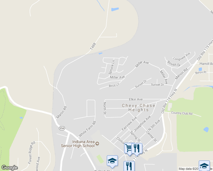 map of restaurants, bars, coffee shops, grocery stores, and more near 28 Birch Lane in Indiana