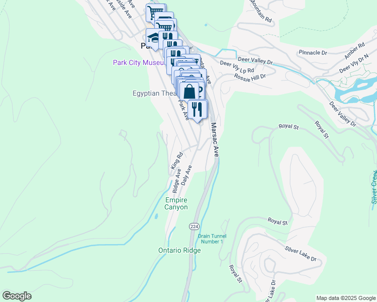 map of restaurants, bars, coffee shops, grocery stores, and more near 39 King Road in Park City