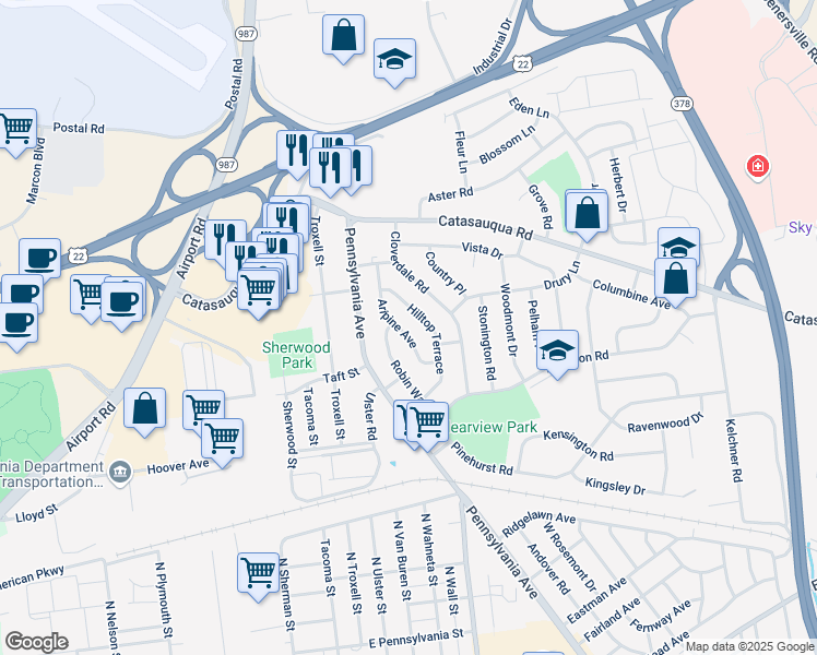 map of restaurants, bars, coffee shops, grocery stores, and more near 1946 Aripine Avenue in Bethlehem