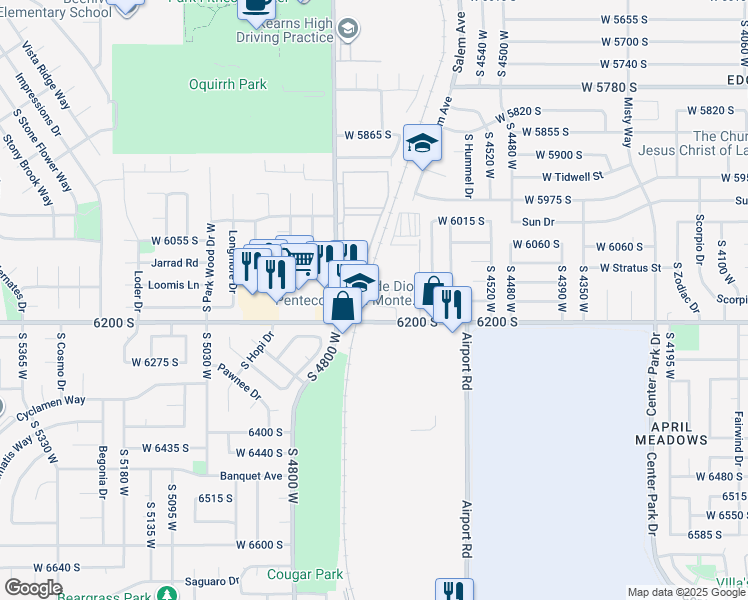 map of restaurants, bars, coffee shops, grocery stores, and more near 4702 West 6200 South in Kearns