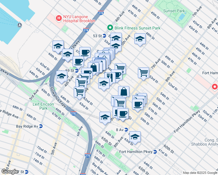 map of restaurants, bars, coffee shops, grocery stores, and more near in Brooklyn