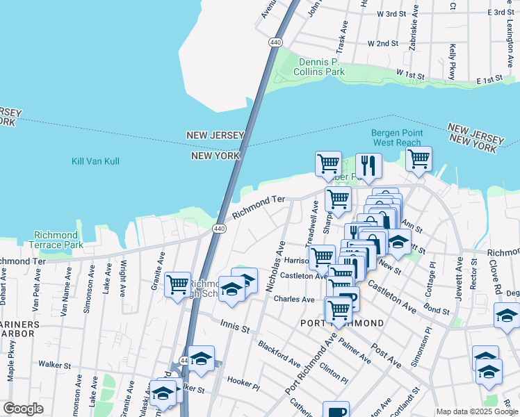 map of restaurants, bars, coffee shops, grocery stores, and more near 17-23 Openview Lane in Staten Island