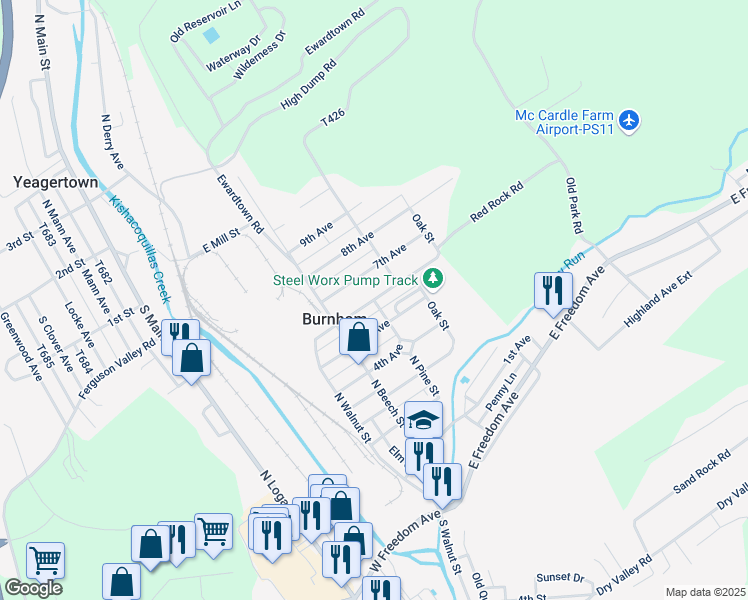 map of restaurants, bars, coffee shops, grocery stores, and more near 300 6th Avenue in Burnham