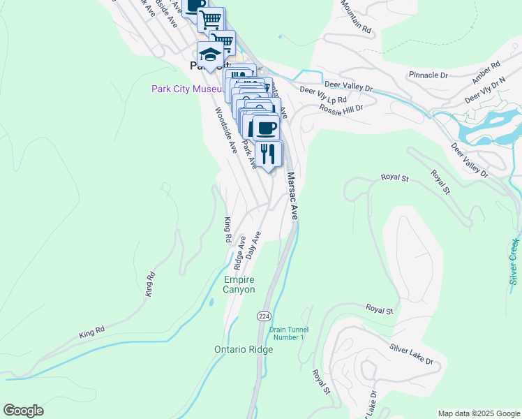 map of restaurants, bars, coffee shops, grocery stores, and more near 15 King Drive in Park City